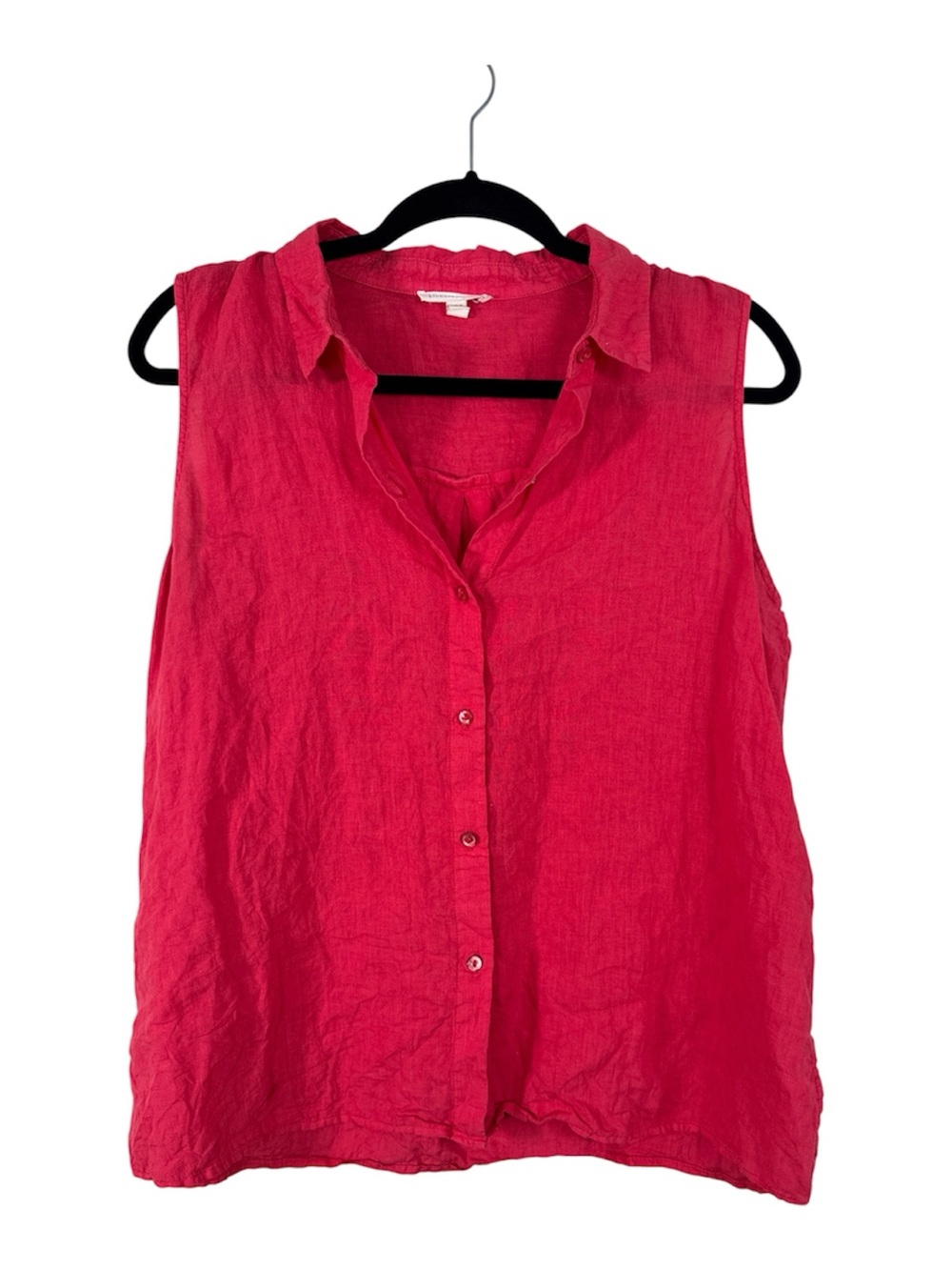 Eileen Fisher Pink Organic Linen Sleeveless Button Down Shirt Womens M Classic